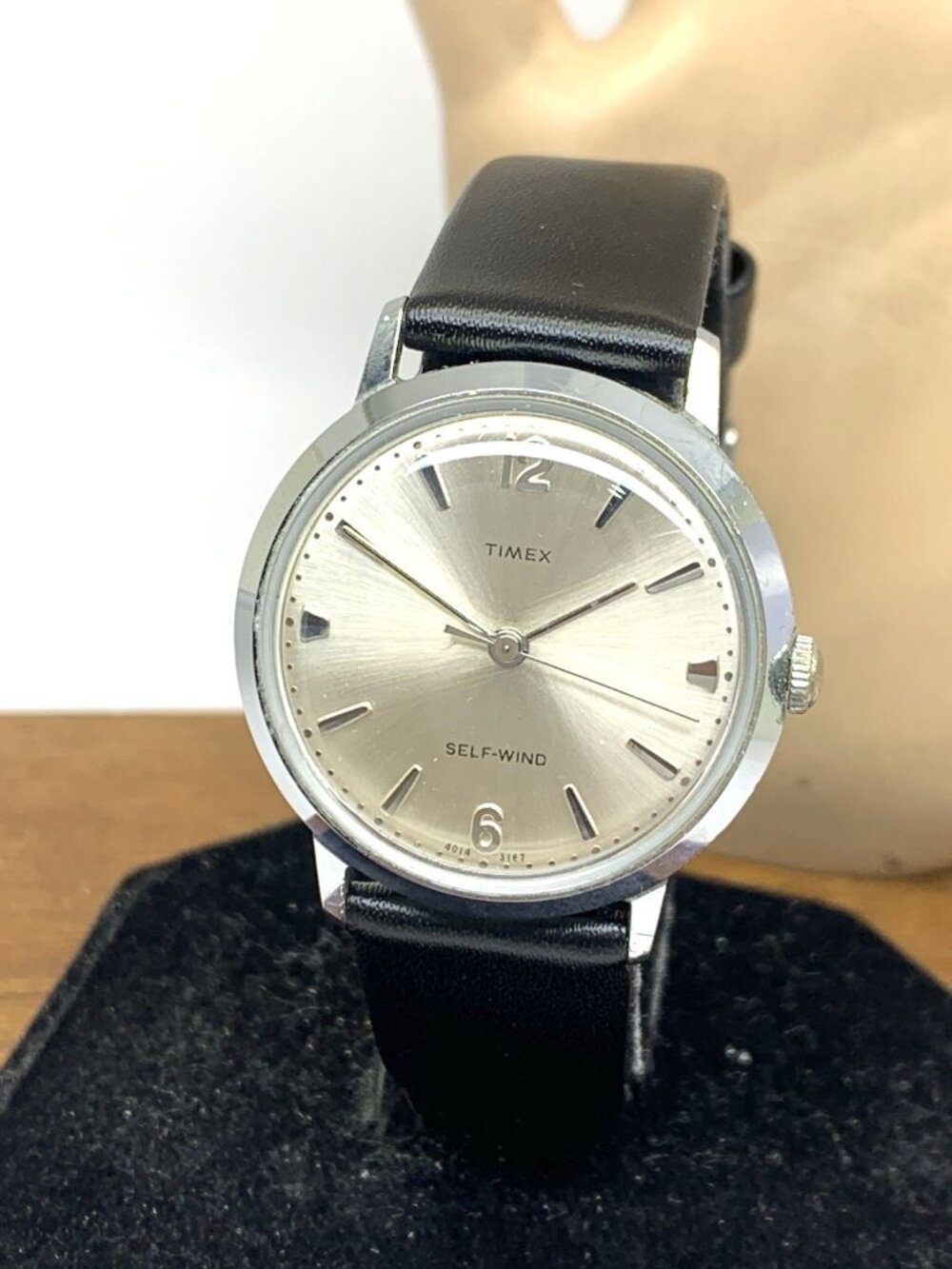 Timex Men's Watch Vintage Automatic Silver Dial Black Leather Strap 34mm